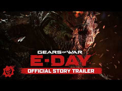 Gears of War E-Day title set over Marcus and Dom standing in the middle of enclosing Locust Horde